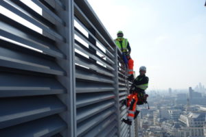 abseiling from an industrial building