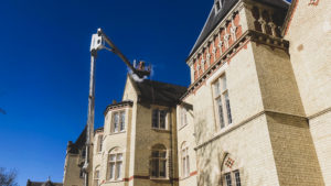 Listed and historic facade being cleaned by mobile work access platform