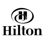 Hilton logo with black stylised H inside an oval above bold Hilton text.