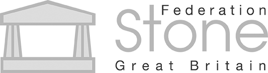 Federation of Stone Great Britain logo in grayscale with stylized classical building element.