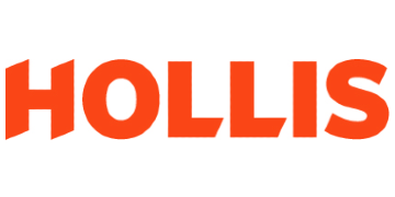 Bright orange HOLLIS logo on a white background, bold and modern sans-serif typography.