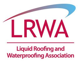LRWA logo with red text Liquid Roofing and Waterproofing Association and blue swoosh design.